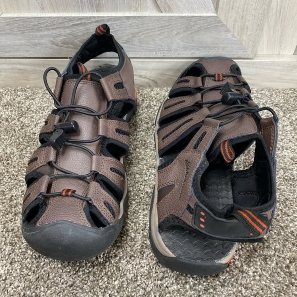 Eddie Bauer Men's Sandals Bump Toe Leather Troy Brown Outdoor Sport US 9